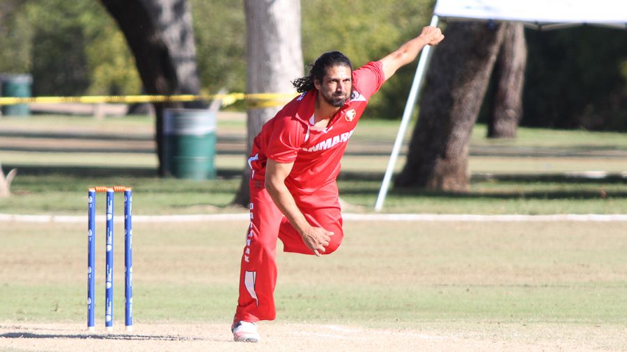 Amjad Khan follows through during his opening spell