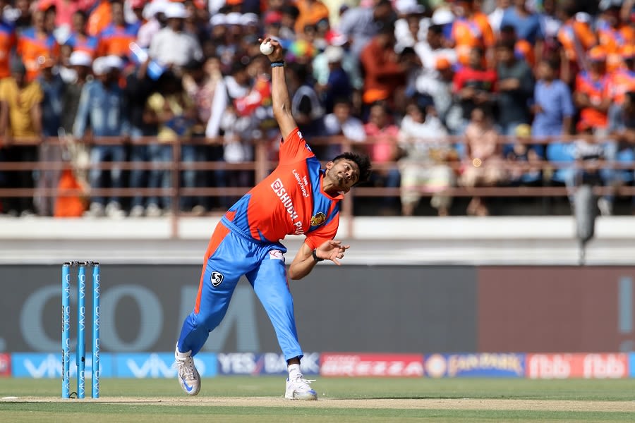 Legspinner Shubham Agarwal opened the bowling for Gujarat Lions
