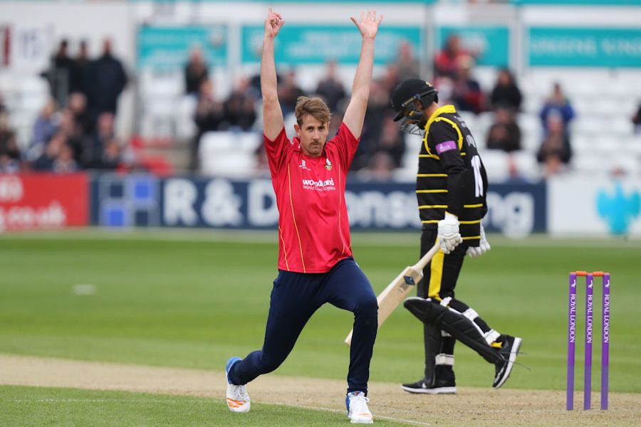 Matt Quinn celebrates the wicket of Gloucestershire's Jack Taylor