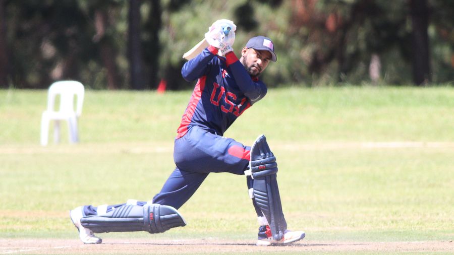 Alex Amsterdam slog sweeps over the leg side on his way to 25