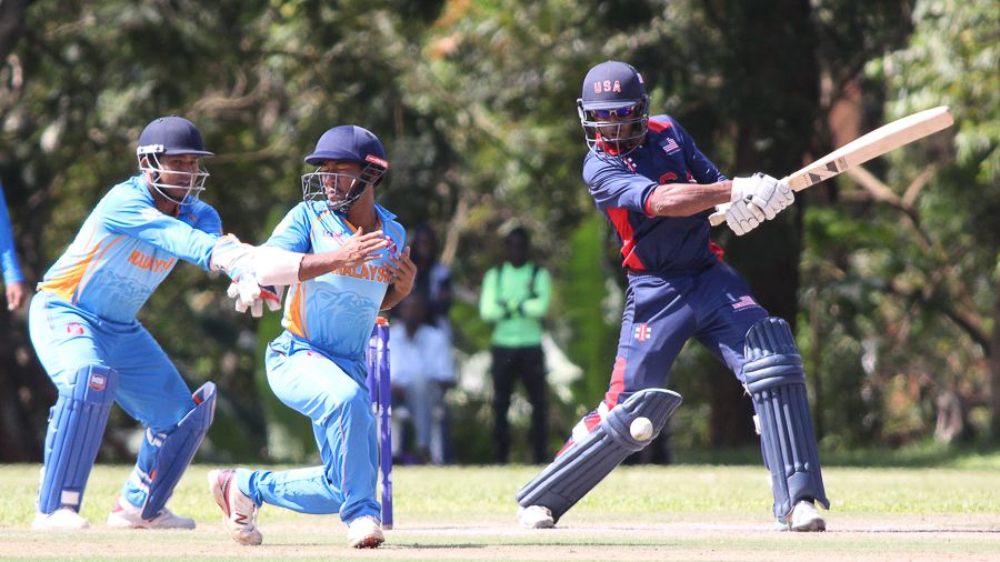 Silly point is in the firing line of a back foot punch from Camilus Alexander
