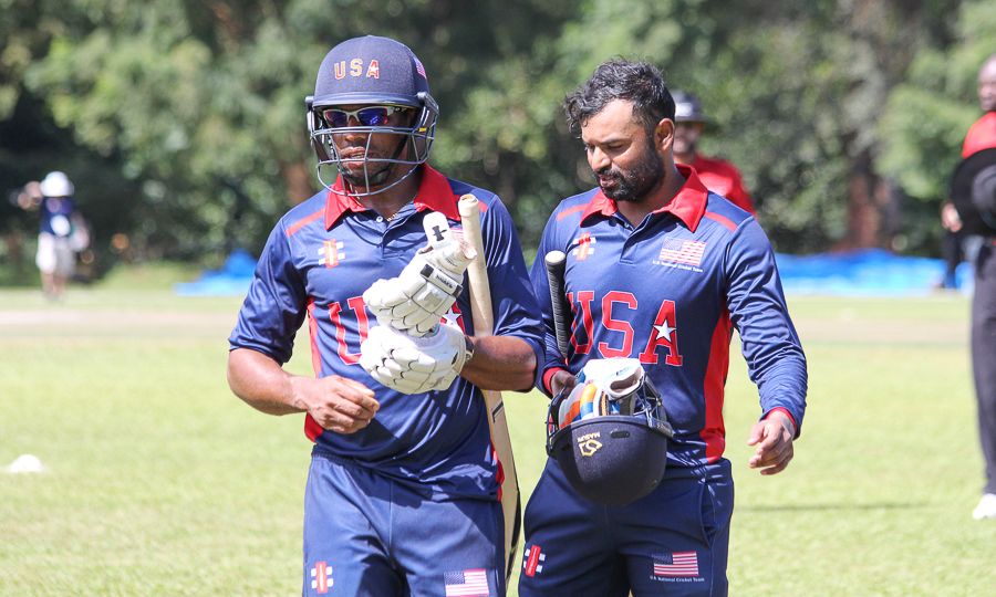 Camilus Alexander and Ibrahim Khaleel walk off after an unbeaten 51-run stand
