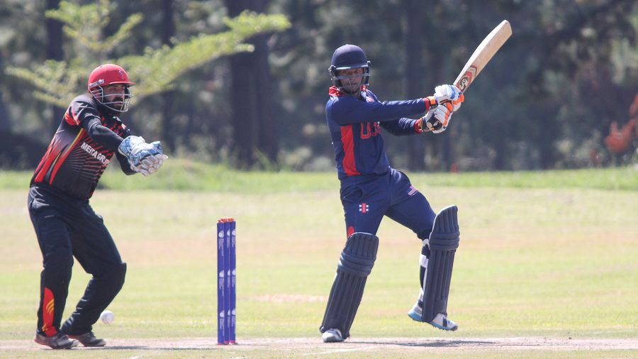 Ibrahim Khaleel cuts a boundary behind point