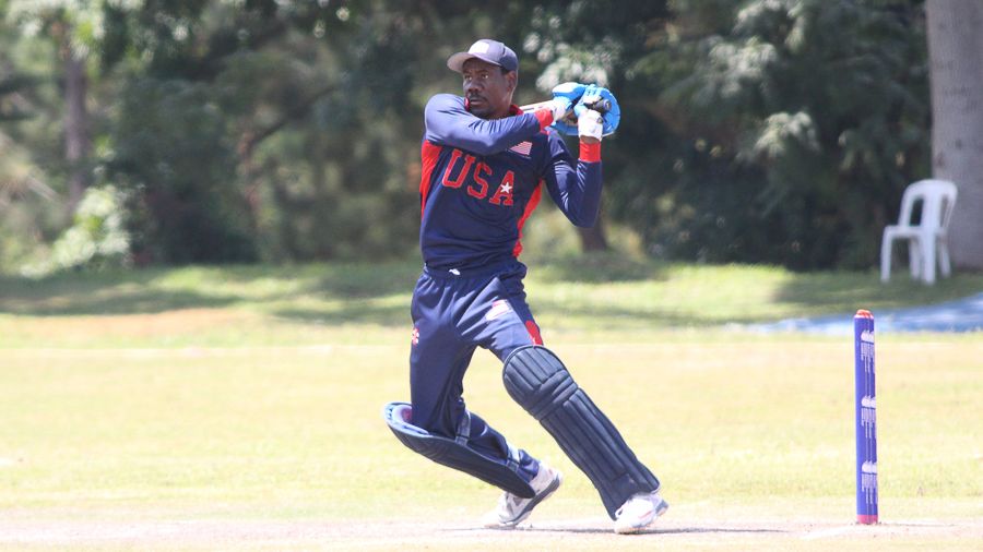 Elmore Hutchinson pulls a boundary to reach a half-century in 49 balls