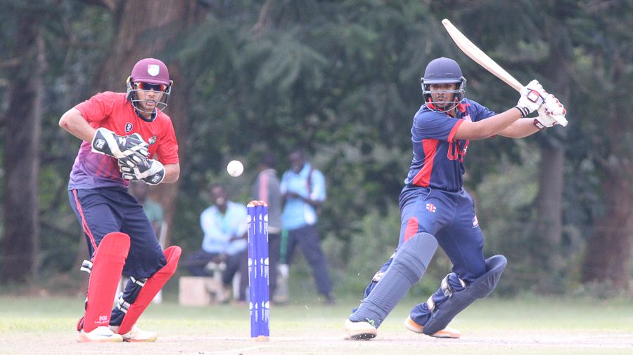 Sagar Patel cuts through point for a boundary 