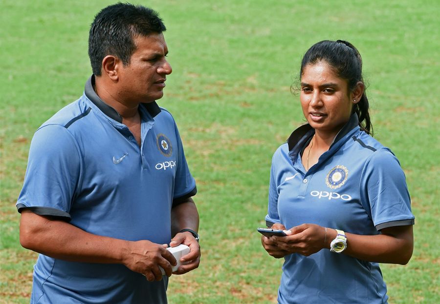 Mithali Raj and coach Tushar Arothe have a chat during a preparatory camp