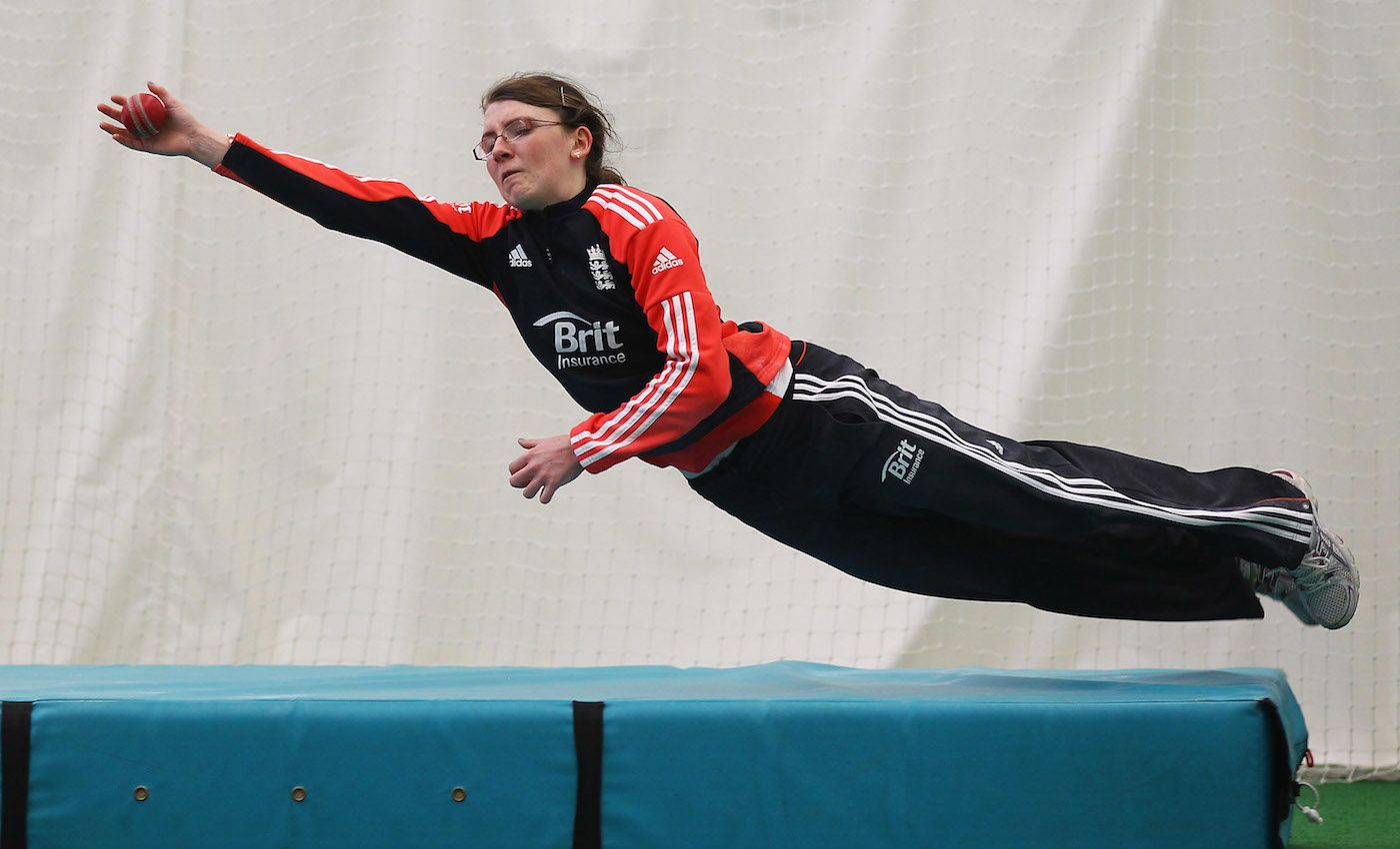 Beth Langston takes a diving catch at training