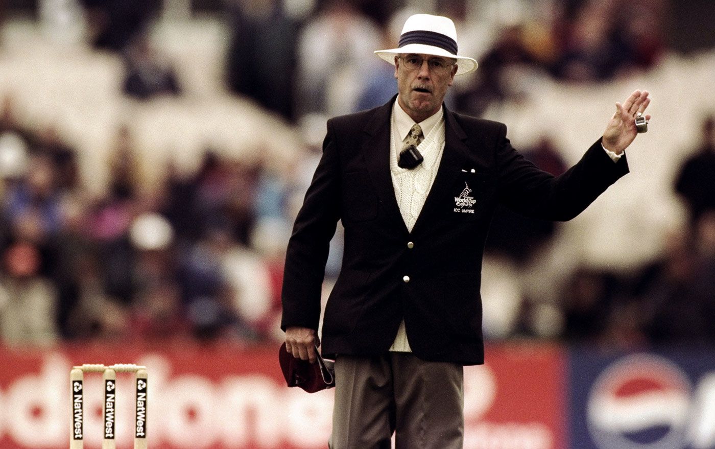 Umpire Steve Dunne signals a no-ball