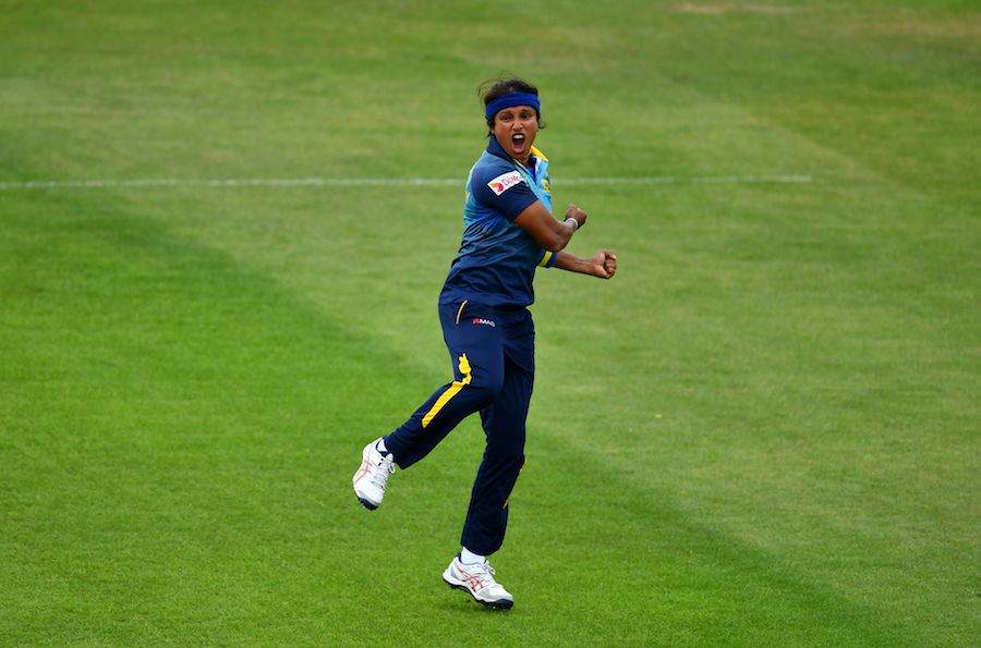 Sripali Weerakkody is pumped after breaking the opening stand