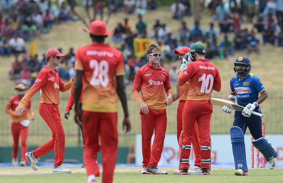 Malcolm Waller manages a smile after dismissing Danushka Gunathilaka