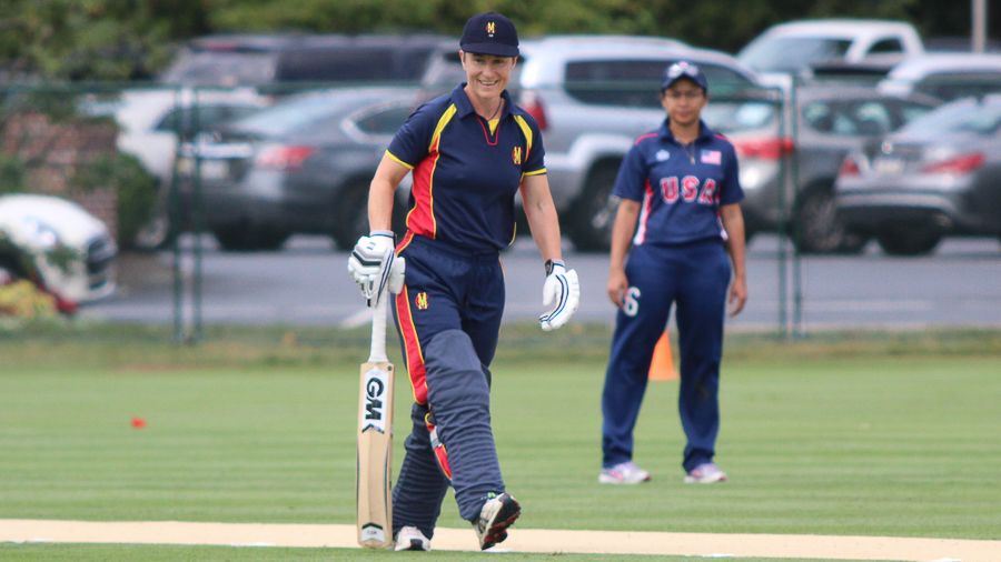 Claire Taylor has a stroll between overs