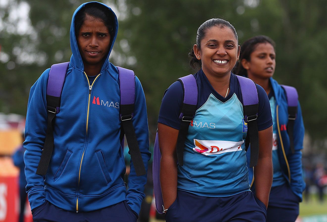 Sri Lanka's Udeshika Prabodhani and Chandima Gunaratne arrive in Leicester