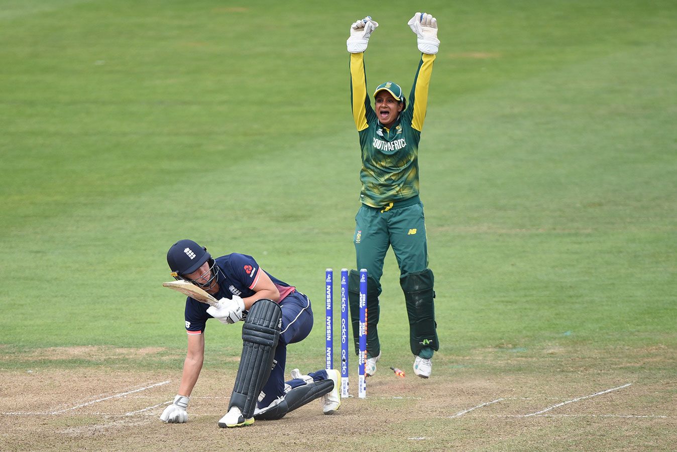 Natalie Sciver was bowled around the legs while trying to sweep