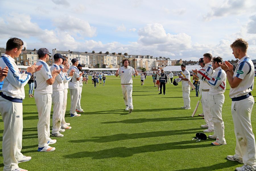 Ryan Sidebottom walks off at Scarborough for the last time