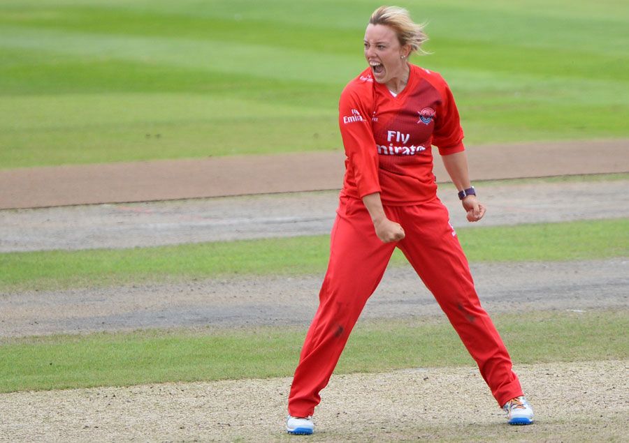 Danielle Hazell celebrates a wicket