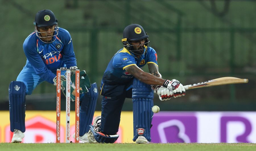Chamara Kapugedera looks to play a sweep