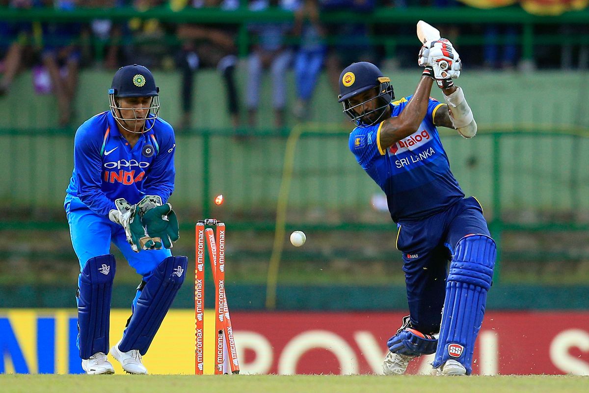 Axar Patel knocks back Chamara Kapugedera's leg stump