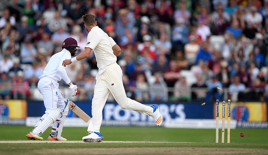 Stuart Broad deflected a dropped catch into the stumps to run out Kyle Hope