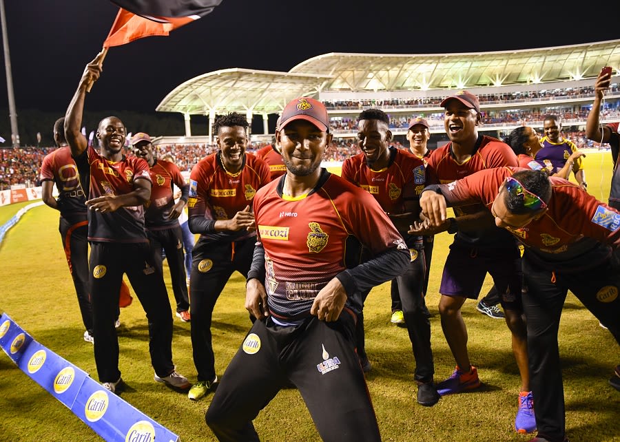 Denesh Ramdin leads the Knight Riders celebration