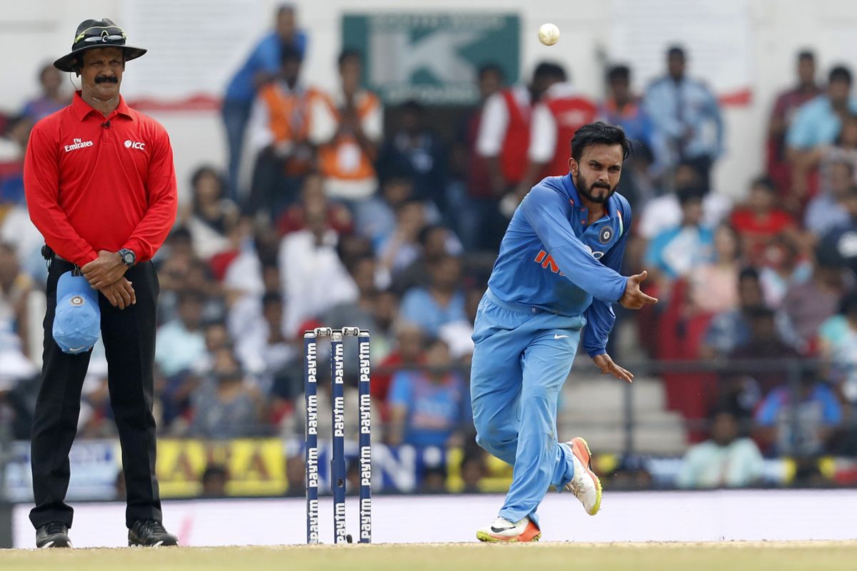 Kedar Jadhav lets one rip with his low-arm release