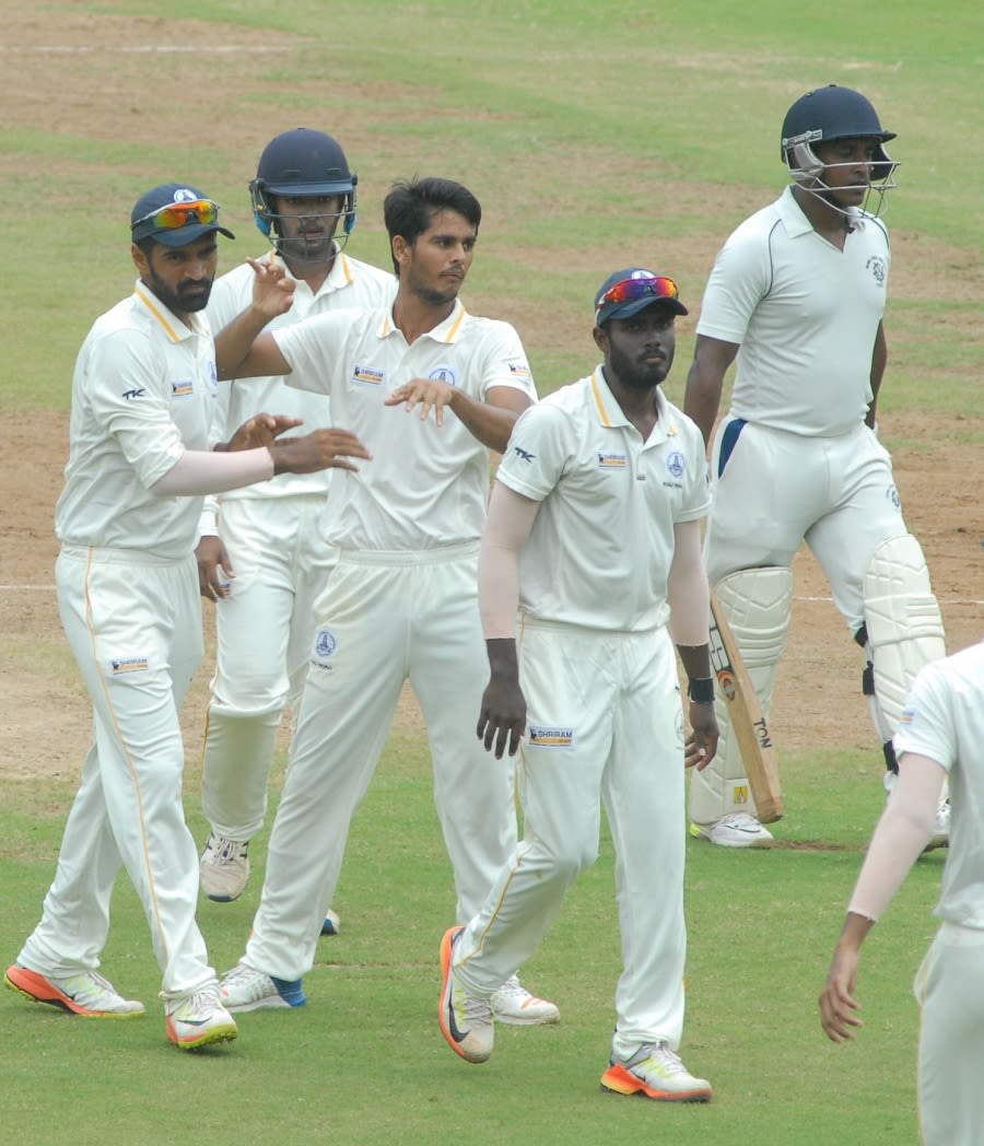 K Vignesh is mobbed by his team-mates