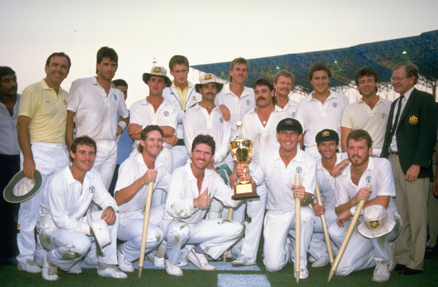 The Australian squad with the World Cup trophy
