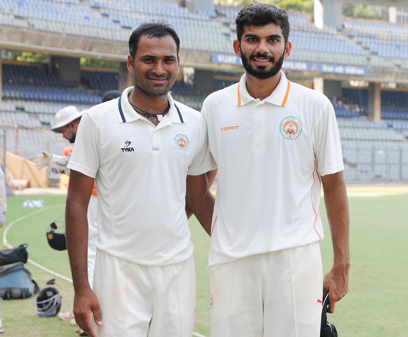 Lukman Meriwala (left) and Atit Sheth wrapped up all ten of Mumbai's wickets between them