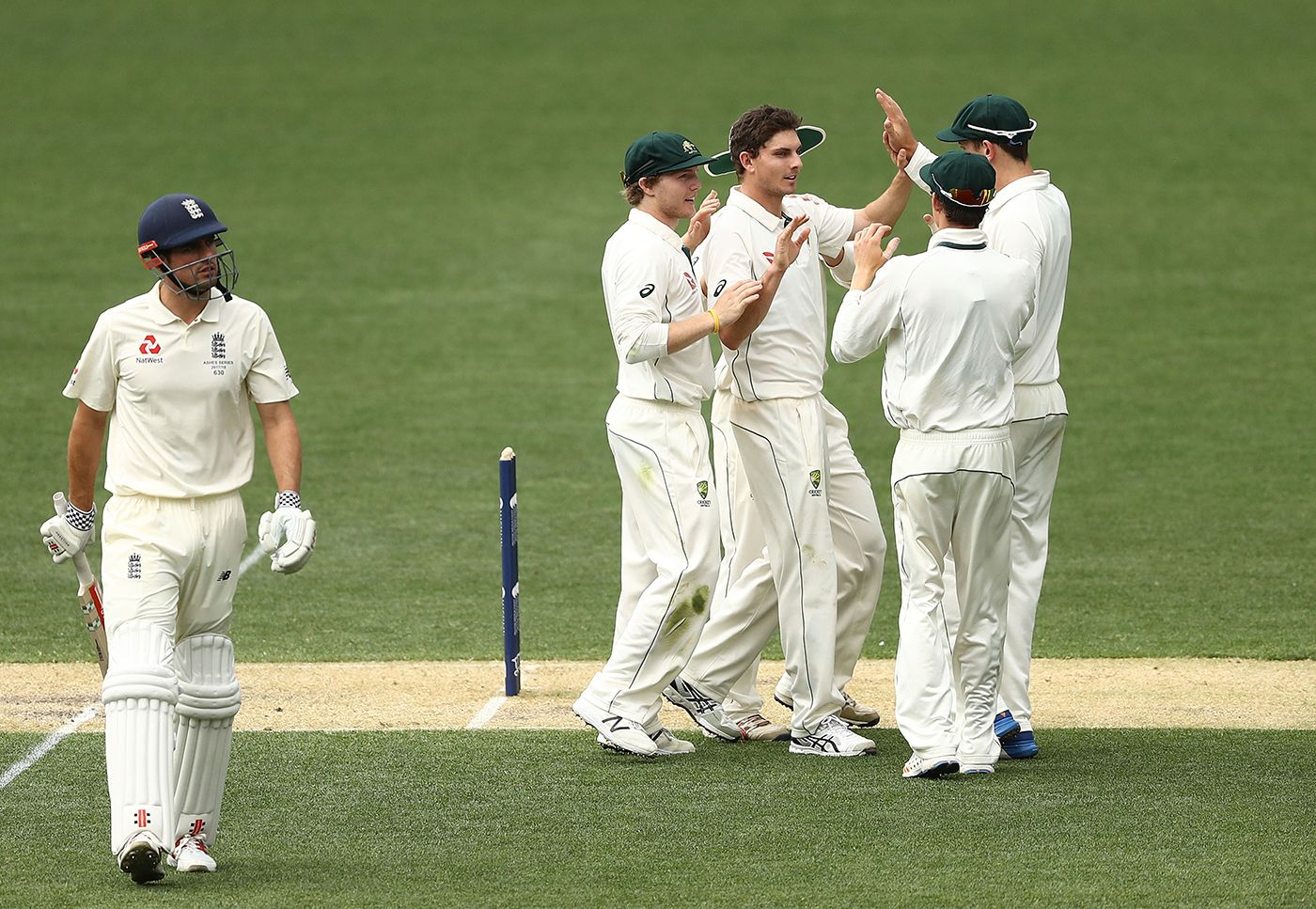 Alastair Cook was dismissed for 32 by Simon Milenko