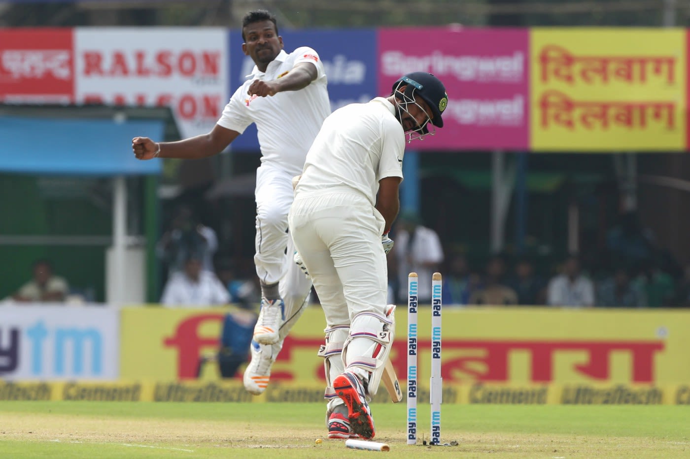 Lahiru Gamage breached Cheteshwar Pujara's defense