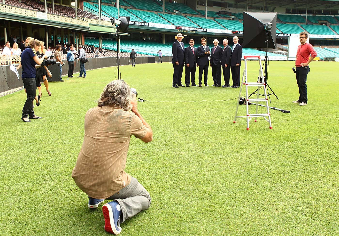 Channel Nine's commentary panel at a photo shoot
