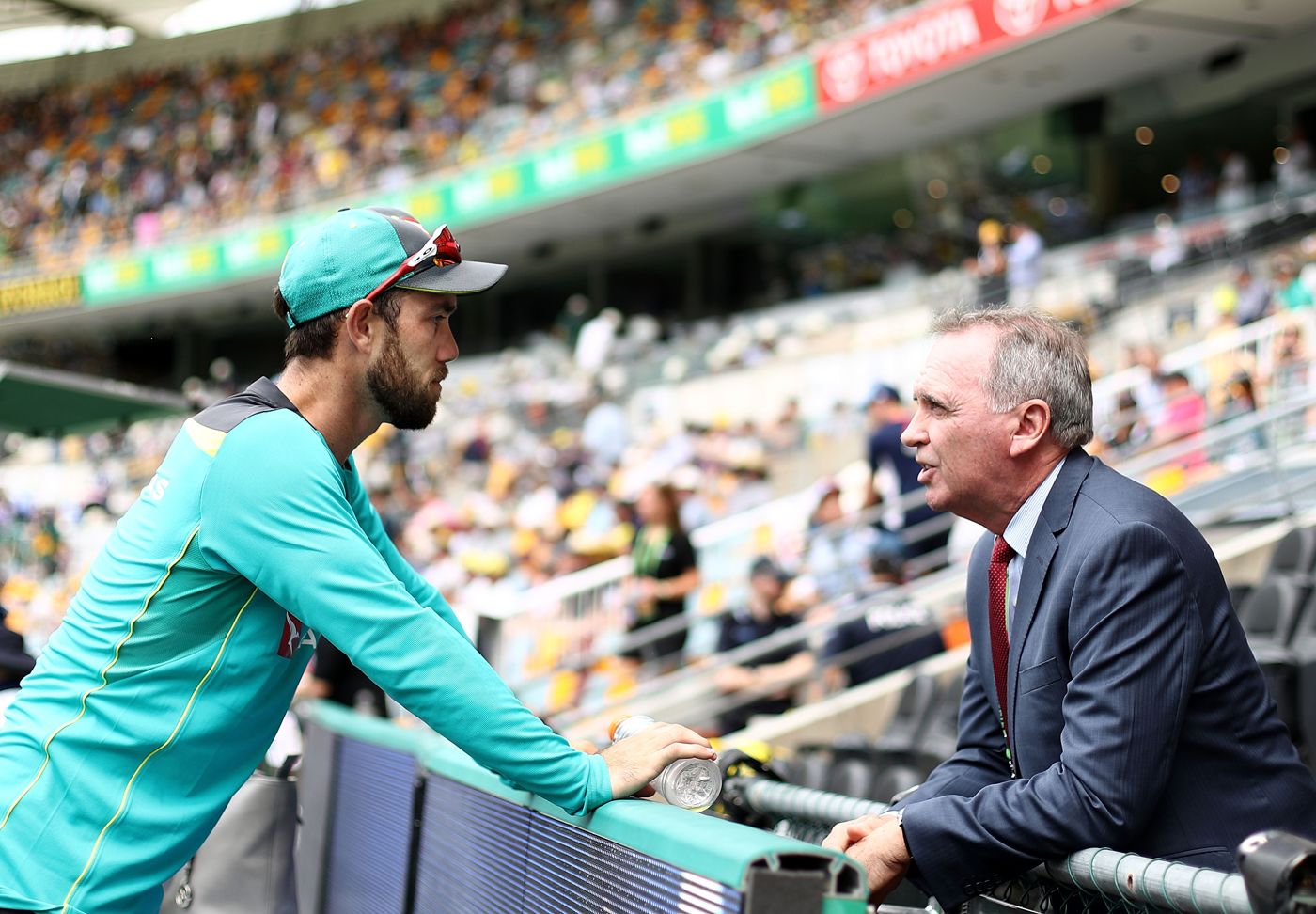 Glenn Maxwell speaks with Australia's chairman of selectors Trevor Hohns