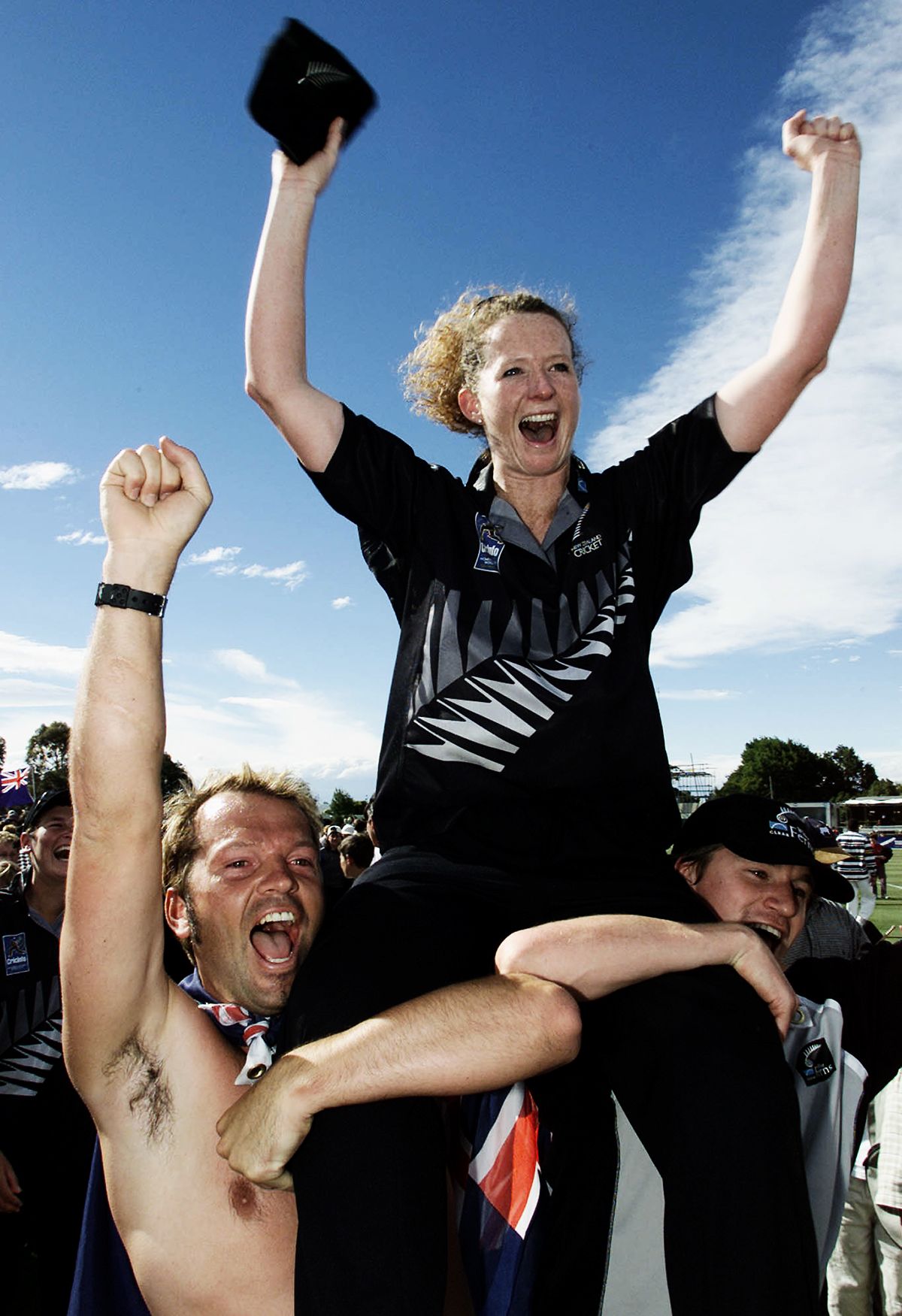 Fans hoist Katrina Keenan onto their shoulders after New Zealand win World Cup win