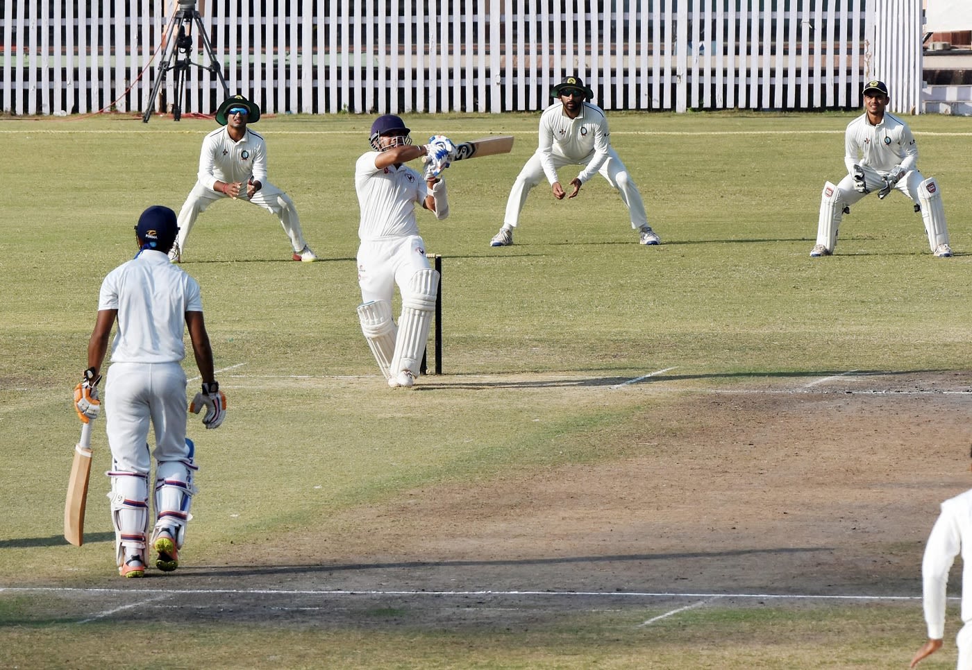 Samit Gohel pulls the ball