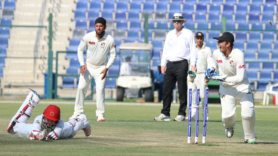 Afsar Zazai dives to make his ground in search of quick runs before Afghanistan's declaration
