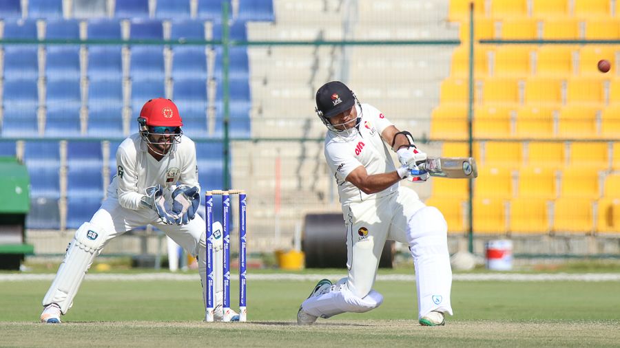 Shaiman Anwar slogs a six over midwicket during his unbeaten 85
