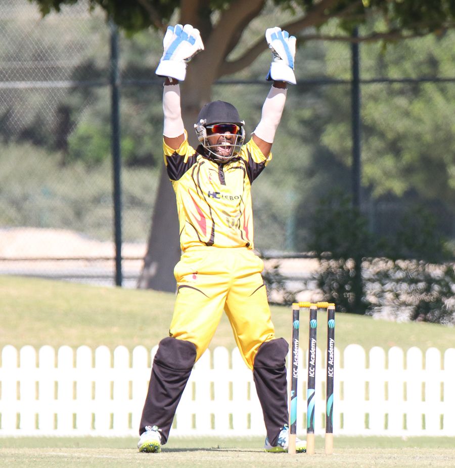 Jack Vare belts out a successful appeal for lbw