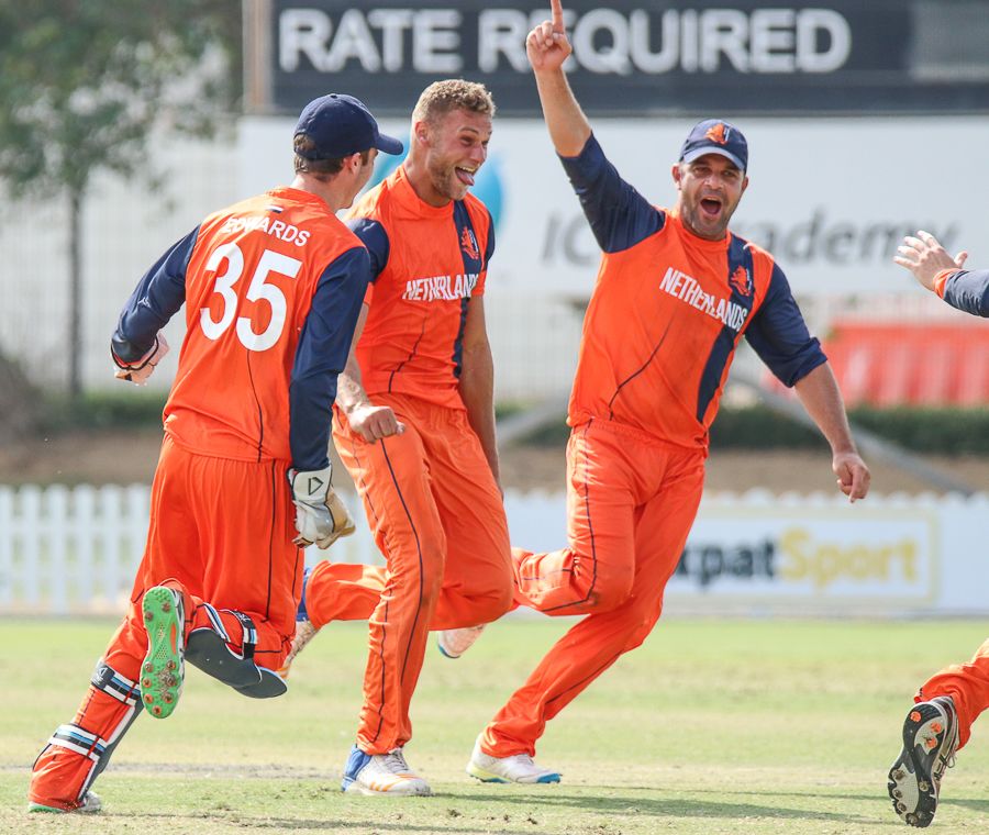 Vivian Kingma runs off in celebration after taking a hat-trick