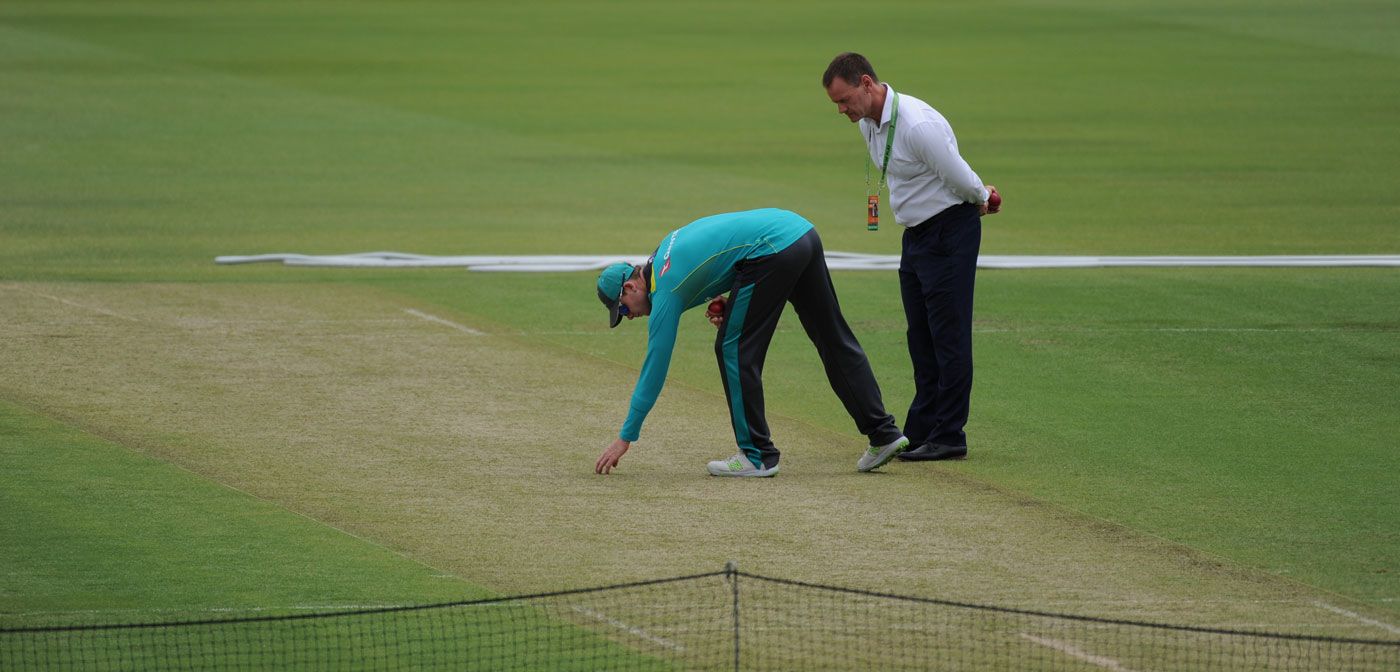 Steven Smith gets a close look at the WACA surface