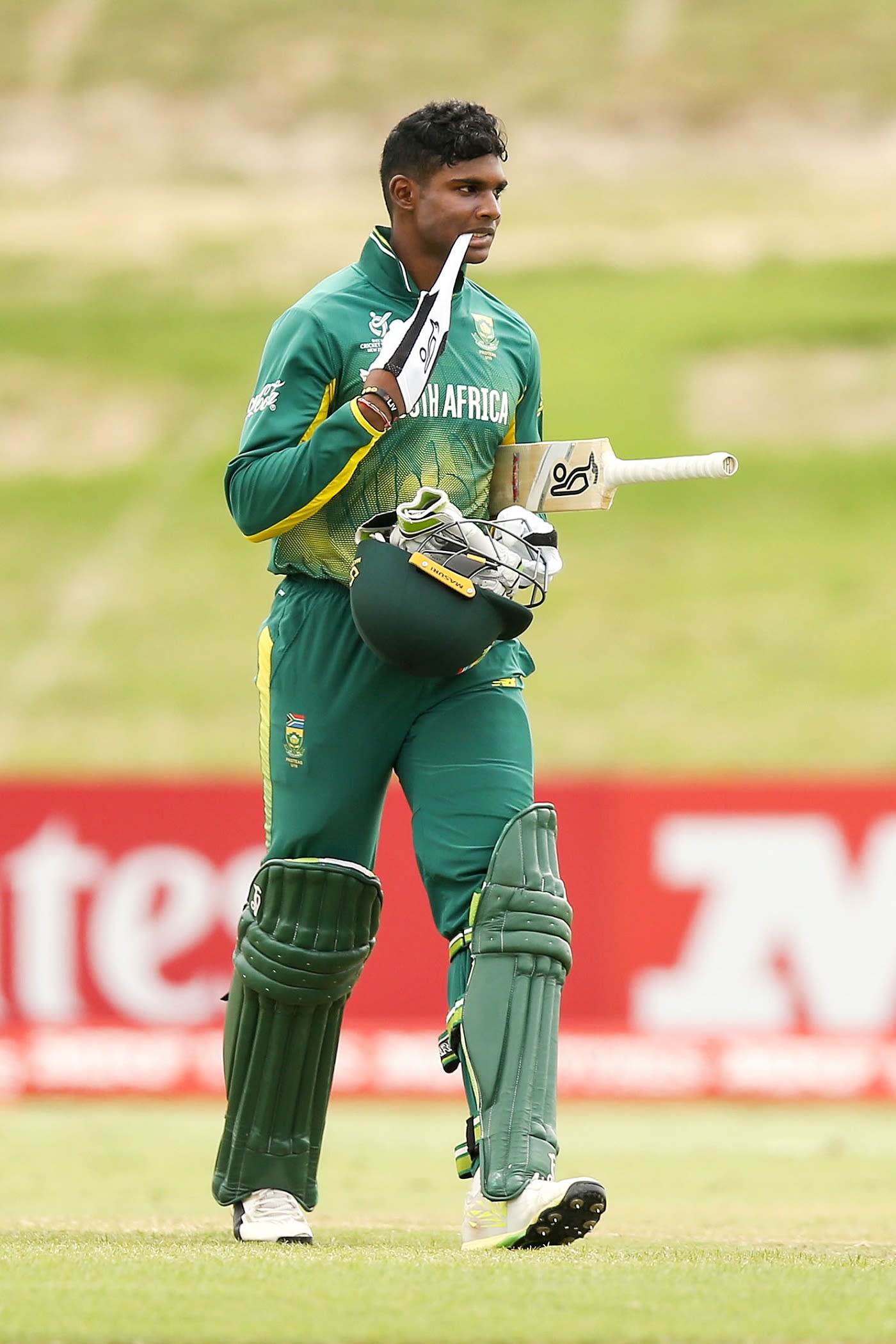 Jiveshan Pillay walks back after being dismissed obstructing the field