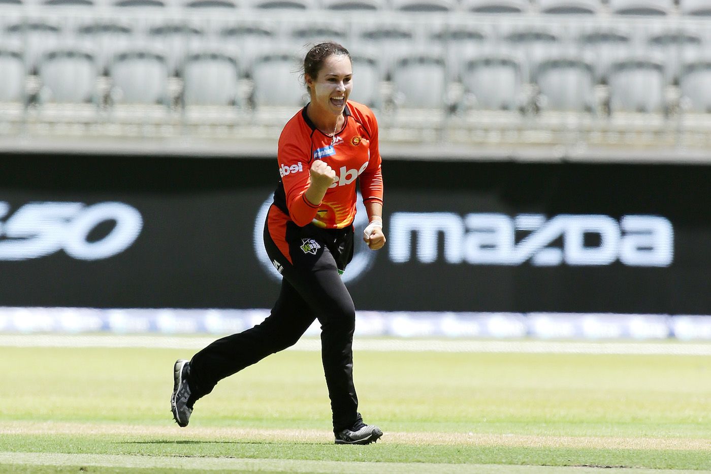 Emma King is thrilled after taking a wicket