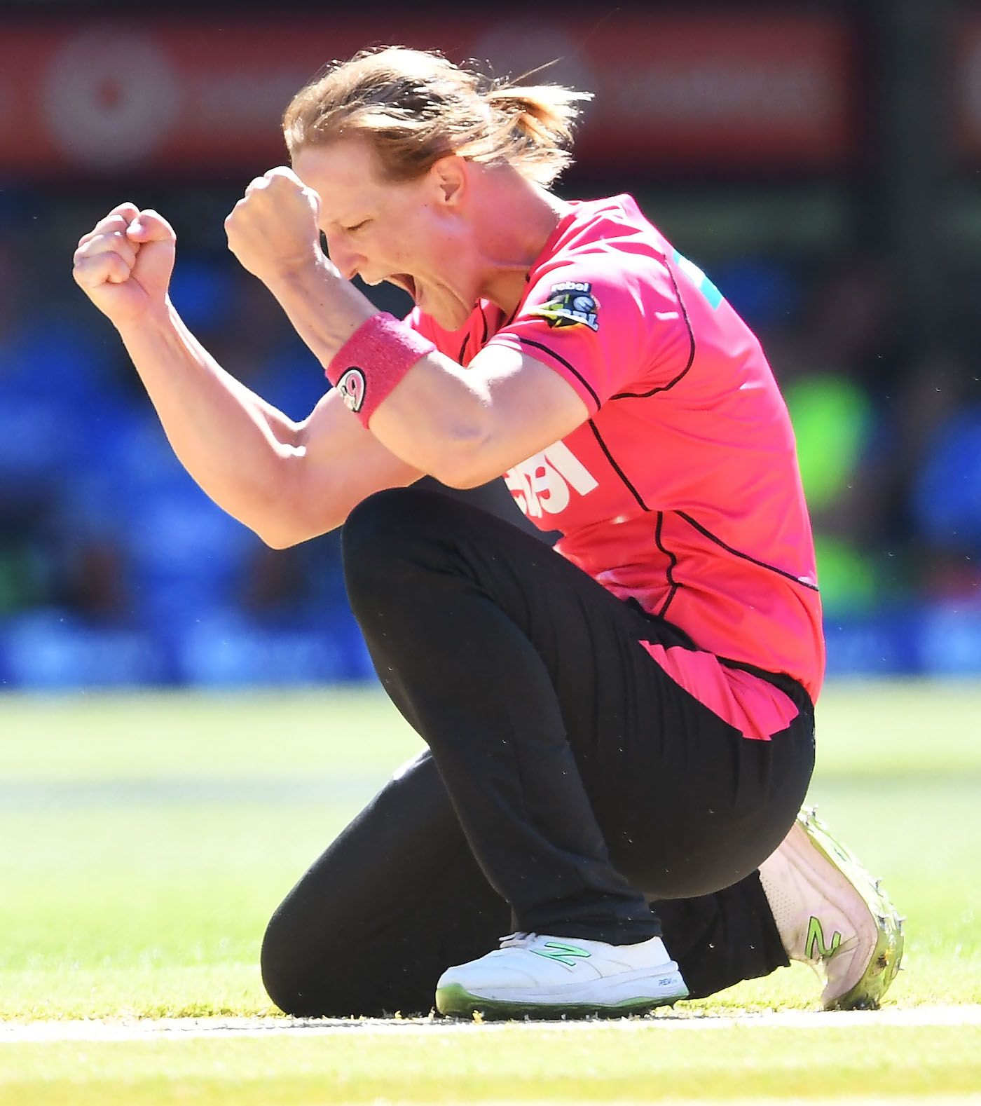 Sarah Aley celebrates one of her four wickets