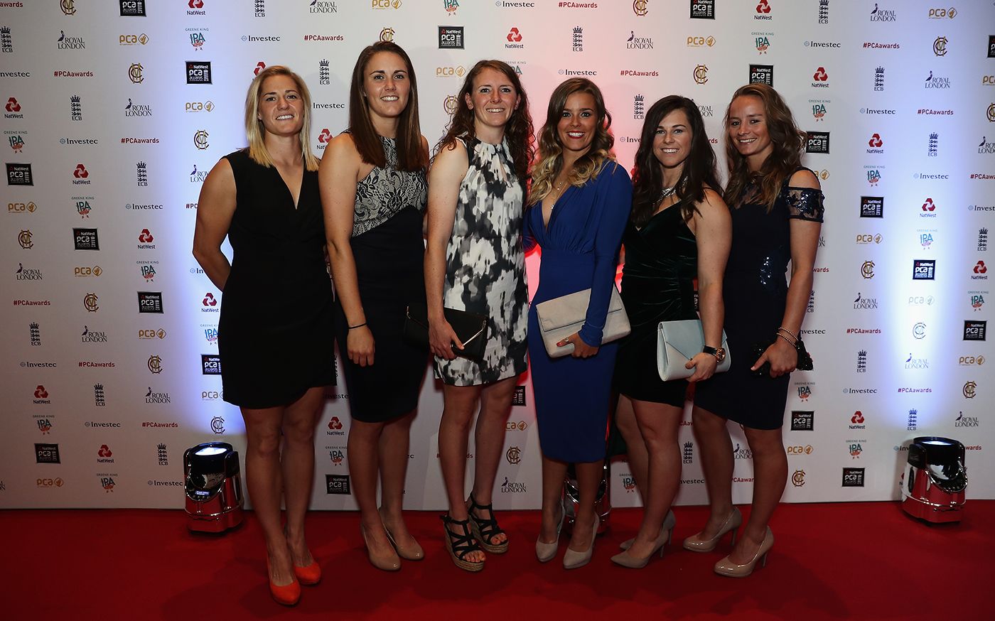 Katherine Brunt, Nat Sciver, Beth Langston, Alex Hartley, Tammy Beaumont and Danni Wyatt at the 2017 PCA awards