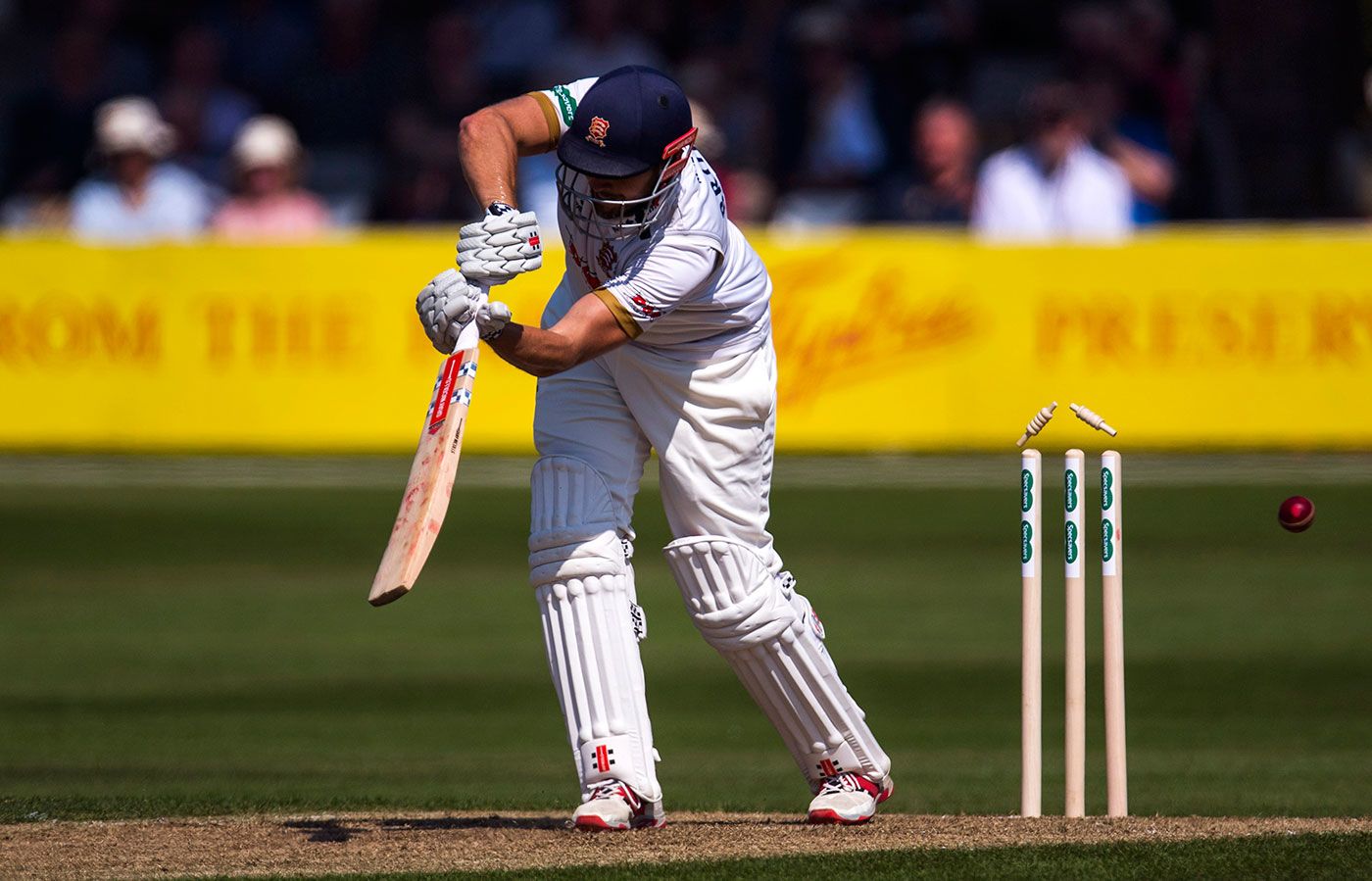 Nick Browne was bowled by Joe Mennie