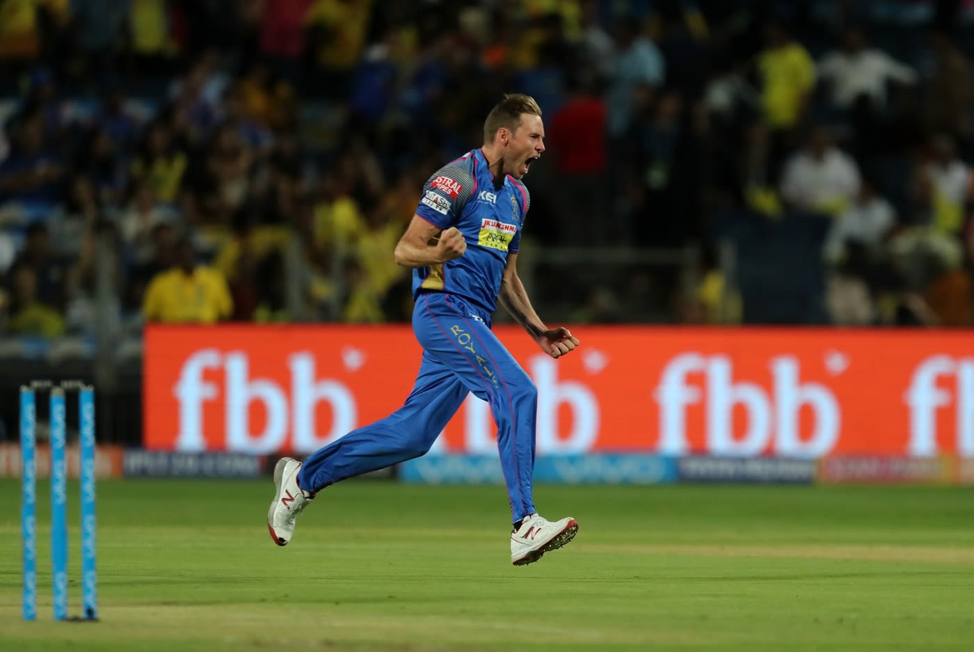 Ben Laughlin celebrates a wicket
