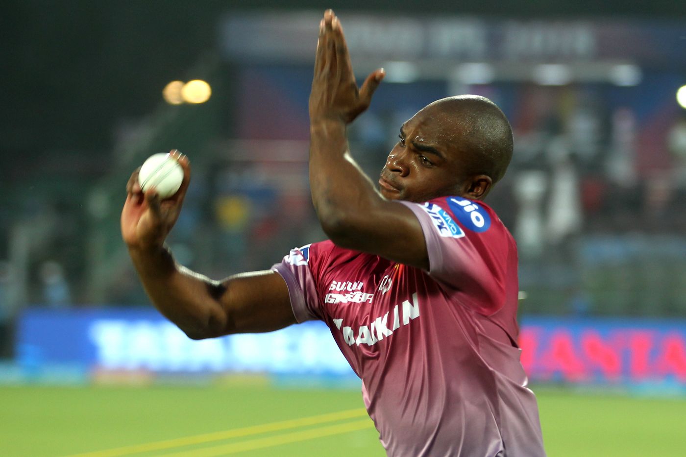 Junior Dala bowls during Delhi Daredevils' warm-ups