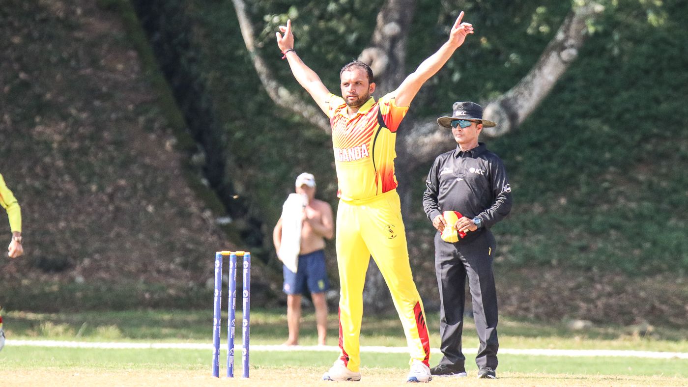 Irfan Afridi does the starfish in homage to his uncle after taking a wicket