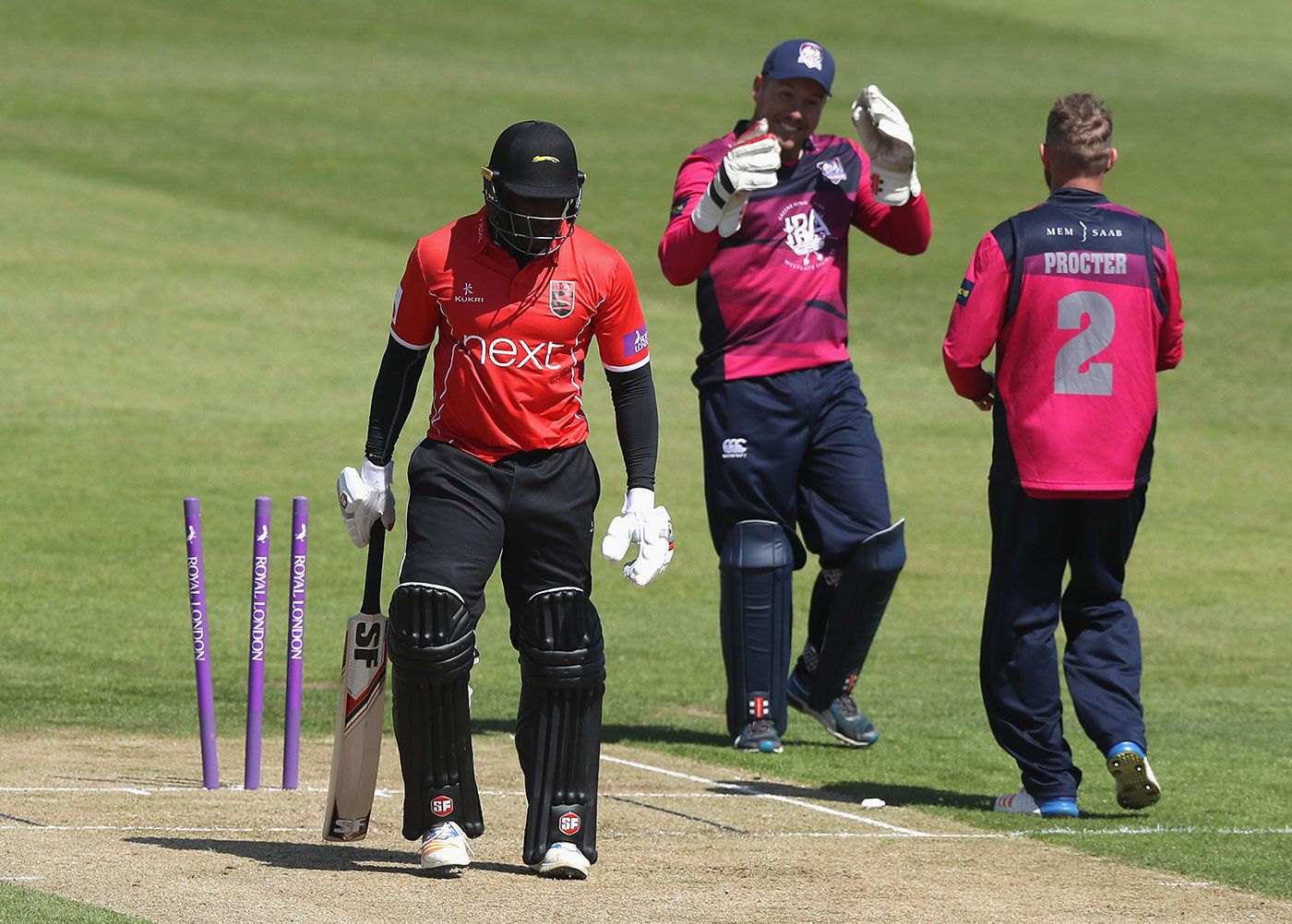 Michael Carberry walks off after being bowled