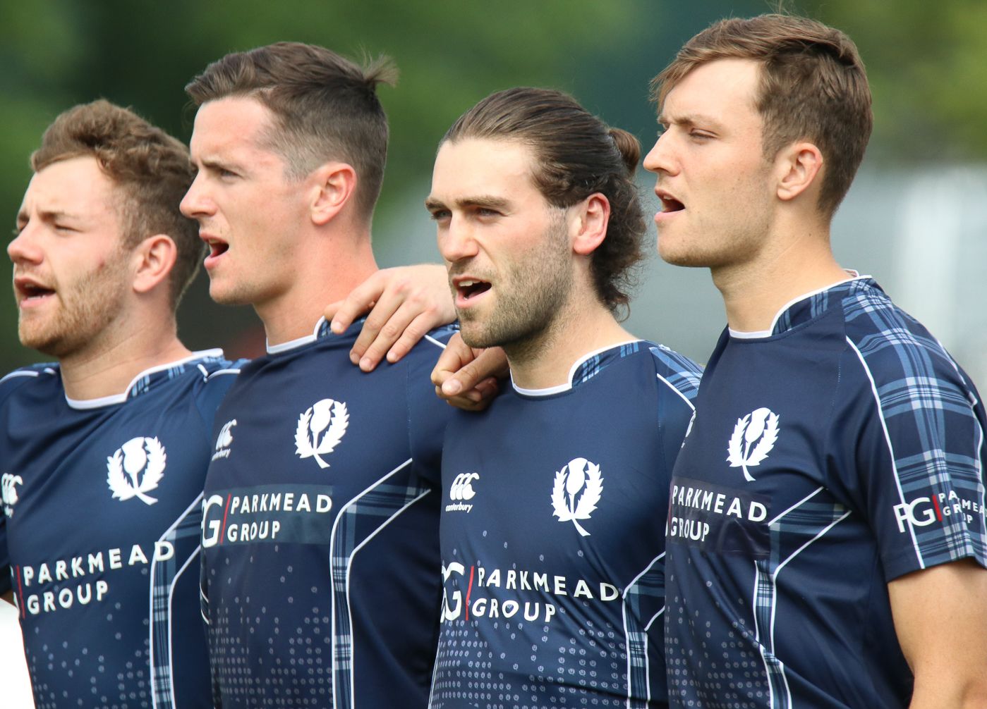 Dylan Budge sings 'Flower of Scotland' during the anthems ahead of his ODI debut