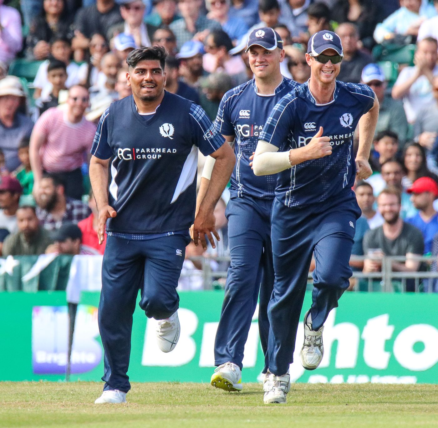 Hamza Tahir is all smiles after taking a catch at short fine leg