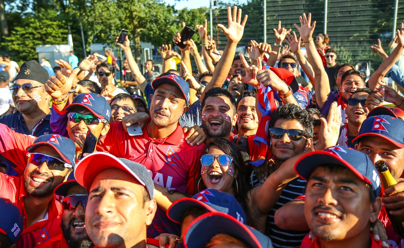 Captain Paras Khadka and the rest of the Nepal team take an impromptu celebratory selfie